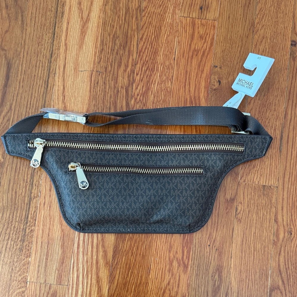 Michael Kors dark brown Belt Bag with Gold Accents